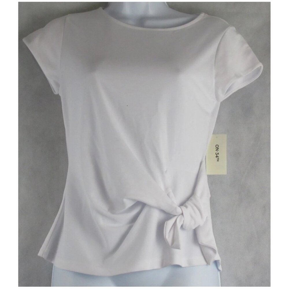 On 34th Women's Modal Blend Side-Tie Knit T-Shirt Top, Bright White, XS